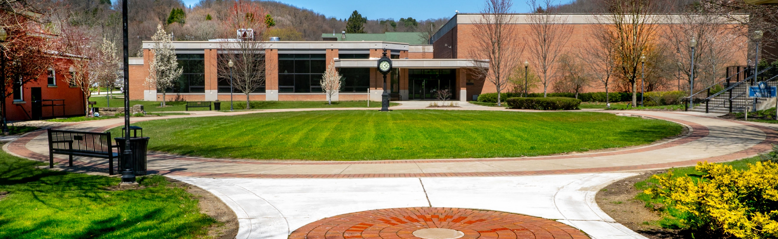 View of the court yard looking towards the Student Union.